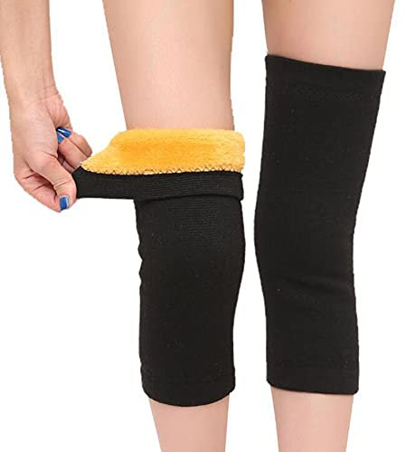 QUUPY 1 Paar Damen Herren Winter Kniebandage Bein Kniewärmer Ärmel Dicke Elastische Knieschoner Unterstützung für Arthritis Radfahren Outdoor-Aktivitäten (Schwarz XL), Schwarz , L