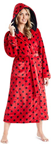 CityComfort Vestaglia Donna Invernale in Pile (Rosso/Nero, M)
