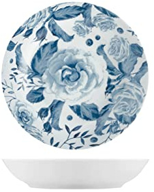 H&H Rose Blau Set mit 6 tiefen Tellern, Porzellan, 20 cm
