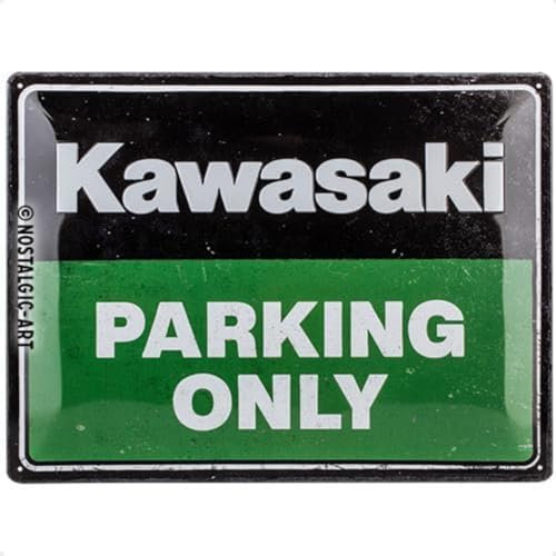 Nostalgic-Art Cartel de chapa retro, Kawasaki - Parking Only Green – Idea de regalo para aficionados as motos, metálico, Diseño vintage, 30 x 40 cm