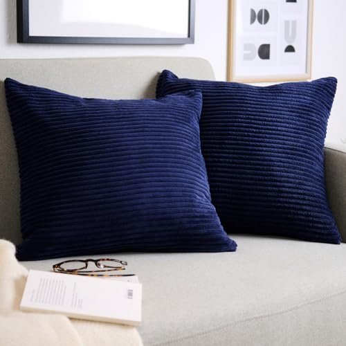 Blumtal 2er Set Kissenbezug 60x60 cm Dunkelblau – Kord Kissenhülle mit verstecktem Reißverschluss, weiche Cord Kissenbezüge - für Deko-Kissen Polster Sofakissen Zierkissen & Couchkissen