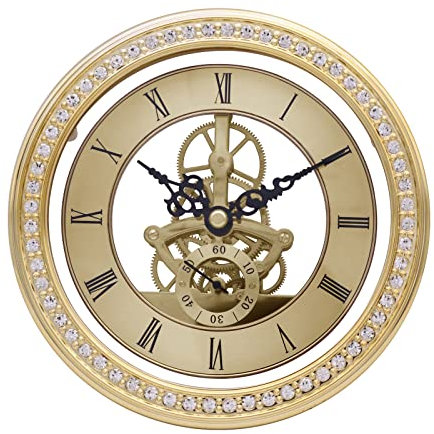 WinTaim Uhrwerk, Einbau-Uhr (148 mm), DIY Runder Retro Uhreneinsatz, Quartz Uhrwerk, Römische Ziffer, Goldrand, Passend für Loch mit 145 mm Durchmesser Tischuhr