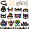TOPJOWGA Halloween Kratzbilder Masken Kinder Bastel Set, 24 Stück Halloween Scratch Art Masken für Kinder mit 10 Aufkleber, Halloween Kürbis Fledermaus Geist Eule Party Mitgebsel zum Basteln