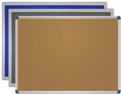 Pinnwand - Pinntafel mit Kork-Oberfläche - für Notizen, Fotos und Aushänge - mit Aluminiumrahmen - Grau 90x120 cm
