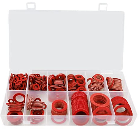 600 Pcs Fibre Washer Assorted Kit, Red Steel Paper Insulation Washer Assorted Set, 12 Sizes, with a Storage Box