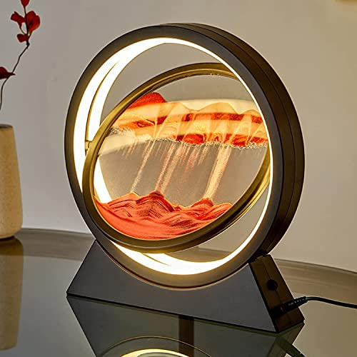 Demiawaking USB Fließende Sandmalerei LED Lampe, dynamische Sandkunst, 3D-Sandlandschaft, Glas-Treibsand-Rahmen, flüssige Sanduhr, Deko Lampe Nachtlicht für Zuhause Büro Schreibtisch (10Zoll F)