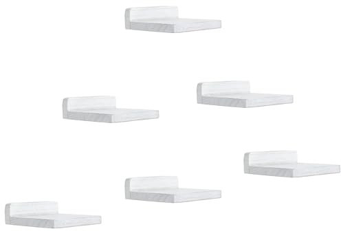 PHOENANCEE Lot de 6 petites étagères flottantes décoratives pour mur, mini étagère murale carrée en bois pour petits objets, 12,7 x 10 x 4 cm (blanc rustique)