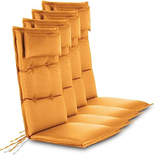 normani 4er-Set Stuhlauflagen Hochlehner mit Kissen - Sitzpolster Gartenstuhlauflagen für Draußen und Drinnen aus pflegeleichtem und wasserdichtem Outdoor Material 120x50 cm Made in EU Farbe Orange