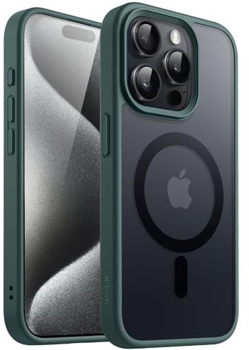 JETech Magnetic Case for iPhone 15 Pro Max 6.7-Inch Compatible with MagSafe, Translucent Matte Back Slim Shockproof Phone Cover (Dark Green)