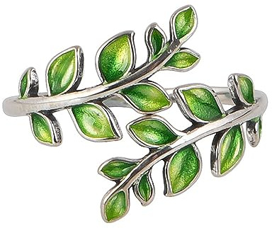 Grüner Emaille Blatt Ring für Damen 925 Sterling Silber Cloisonne Blätter Ring Schmuck Offen Verstellbar