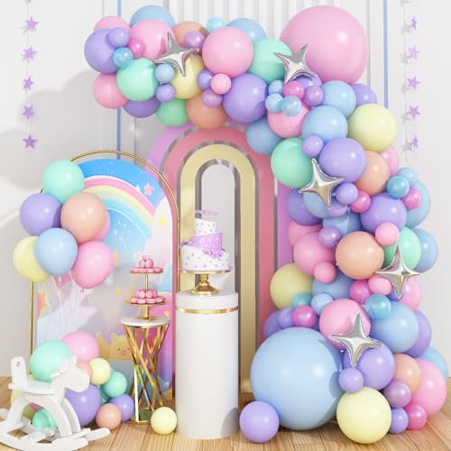 Ghirlanda di palloncini arcobaleno rosa, viola, blu, macaron, feste, kit di ghirlande ad arco con palloncini macaron pastello, decorazioni per ragazze, bambini, signore, compleanno, matrimonio, baby