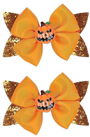 Sonnenblumen Haarspange Gruseliger Halloween-Haarschmuck für Mädchen, Kürbis-Katzen-Schleifenklammern, 2 Stück Haarspangen Schwarz Metall (E, One Size)