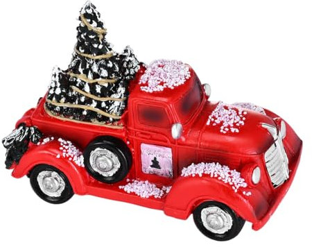 Bimhayuu Roter Bauernhof LKW Weihnachtsschmuck Harz Vintage Weihnachtstruck mit Mini Weihnachtsbäumen Auto Weihnachtsbaum Dekoration Handwerk Geschenk für Urlaub Tisch Home Decor