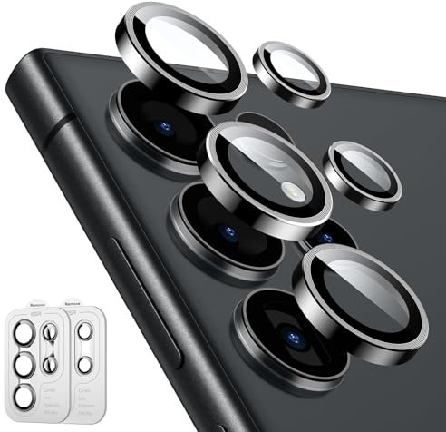 ESR Protecteur D'objectif Individuel pour Samsung Galaxy S24 Ultra, Verre Trempé Ultra Fin Anti Rayures avec Bordure Aluminium, Compatible avec les Coques Galaxy S24 Ultra, Lot de 2, Noir