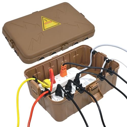 Large Outdoor Electrical Box, IP54 Waterproof Outdoor Outlet Cover, Weatherproof Extension Cord Cover, Protective Plug, Socket, Timer, Garden Light - Brown