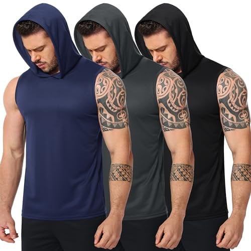 UEEKO Sport Hoodie Ärmellos Muskelshirt Tank Top Tanktop Herren Kapuzenpullover Gym Workout Fitness Training Muscle Shirt Bodybuilding Unterhemd Schnelltrocknend Atmungsaktiv Schwarz Blau Grau L