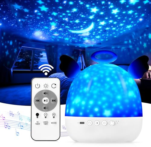 Diboniur Veilleuse Bébé Projecteur Ciel Etoile Plafond, 22 Films Veilleuse Enfant Projecteur, Veilleuse Musicale et Lumineuse, 360°Rotation et Telecommandé, Lampe Projecteur Enfant Deco Chambre