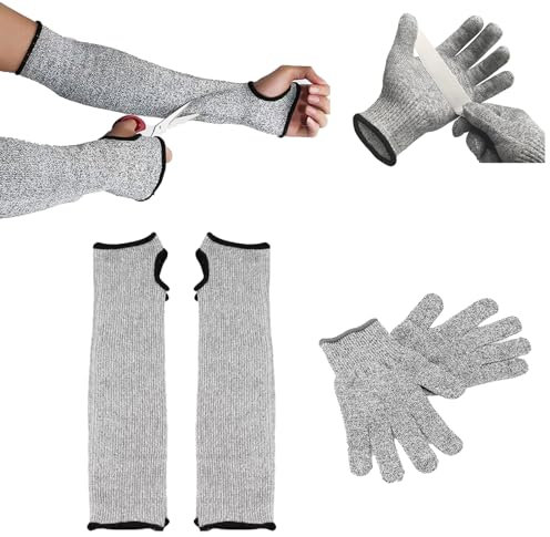 LAQWYNKB Guanti da Lavoro Uomo, Guanti antitaglio Cucina, 4pcs Guanto antitaglio Cucina, Guanti Anti Taglio, Manicotti Resistenti per Sgusciare Le Ostriche, Saldatura e Intaglio del Legno (M)