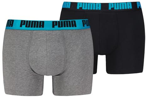 PUMA Herren Boxer Boxershorts Shorts Unterhosen Comfort Stretch 2er Pack, Farbe:Mehrfarbig, Größe:XL, Artikel:-019 Grey Melange/Speed Blue