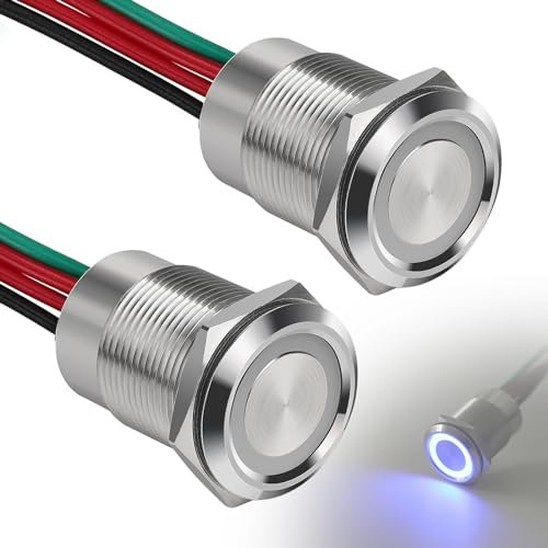 CPROSP 2tlg DC 12V LED Dimmer PWM Dimmschalter - 4 Drähte, LED Dimmer Ein/Aus Stufenloses mit Speicherfunktion für Wohnmobil, Boot, LKW, Van für 19mm 3/4 Montageloch