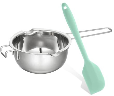 NyxSeat Cuenco de fusión para baño de agua, 400 ml+1 espátula de plástico pequeña, olla de fusión de acero inoxidable 304 para chocolate, chocolate, azúcar, mantequilla, queso