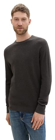 Tom Tailor Herren Basic Strickpullover aus Baumwolle, 10617 - Black Grey Melange, L