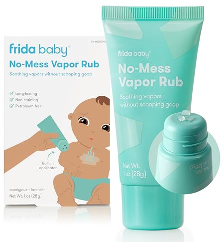 Frida Baby No-Mess Vapor Rub, Baby Vapor Rub for Chest, Neck, Back + Foot, Non-Medicated, Petroleum-Free, Hands-Free Applicator Tube, Non-Staining, Soothing Eucalyptus & Lavender for Sleep