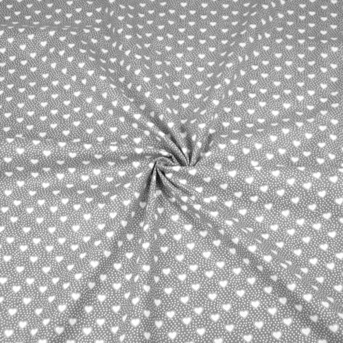 Textrend Baumwollstoff Meterware - 100% Baumwolle - Basteln - Nähmaterial - Trendige Designs - Textilien 1x1,6m (Herzen mit Punkten auf grauem Hintergrund)