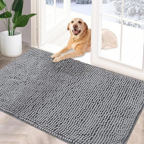 YOOTUKL Saugfähige Chenille Fußmatte für den, rutschfeste Badematte, schlammiger Hund, waschbare Matte, schnell trocknende 50x80cm Hellgrau