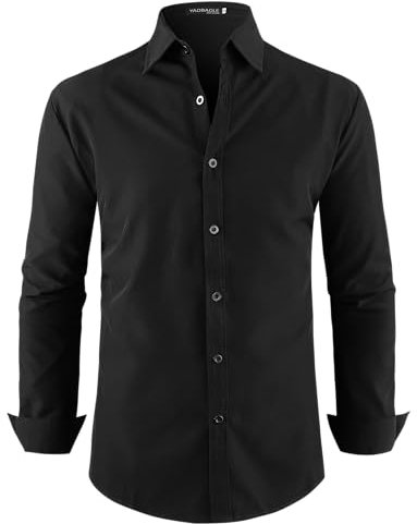 YAOBAOLE Chemise Boutonnée Homme Manches Longues Casual Business Coupe Ajustée Chemise Homme Mariage sans Repassage Noir XL