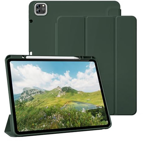 KVTVOU Funda para iPad Pro de 12,9 pulgadas 2022 2021 2020 (6ª/5ª y 4ª generación) con soporte para lápiz para cargar, parte trasera de TPU suave, funda protectora para coche, funda para iPad Pro 12.9