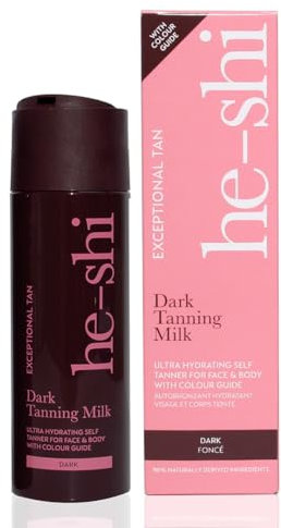 he-shi He-Shi Dark Tanning Milk 200 ml – Leichte Selbstbräunungsmilch mit Glycerin und Hyaluronsäure für seidig-hydratisierte Haut, dunkel gebräunten Glanz – 96% natürlich, für alle Hauttypen geeigne