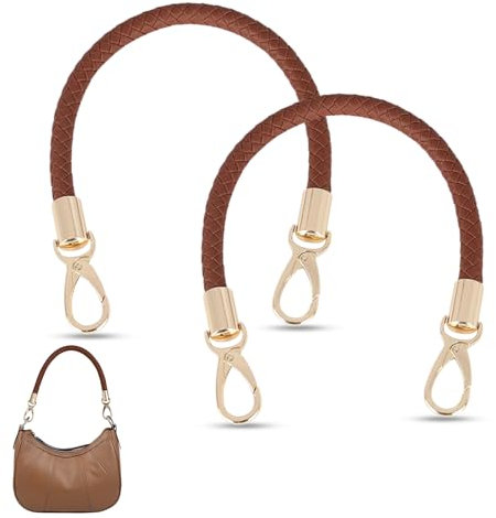 2 Stück Taschenhenkel, 40cm Taschengriffe Leder Henkel, Geflochtener Geldbörsenriemen PU Leder, Handtaschen Ersatzgriff, Taschengriffe mit Kleinem für Tote Handtasche Umhängetaschen, Braun