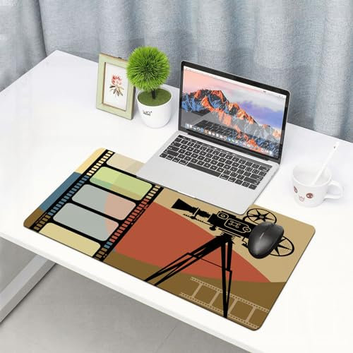 EYLOZS Gaming Mouse Pad with Superior Micro-Weave Cloth,Comfortable Keyboard Pad,Desk Mat for Gamer Office Work Home,Cinema, Abstract composition in colorful retro style with projection bo,16x35.5 in