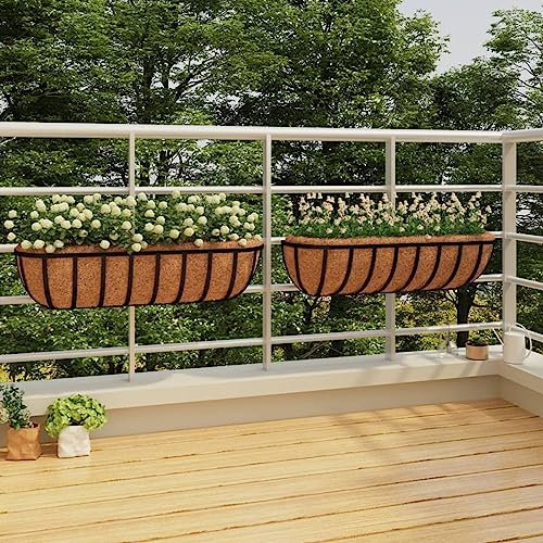 Bulliing Jardinières murales 2 pcs en Coco Noir 61x19x16 cm Acier,Jardiniere sur Pieds,Jardiniere Terrasse