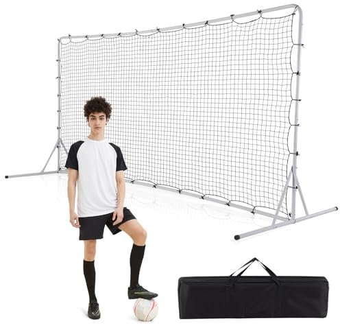LIFEZEAL Fußball Rebounder Netz, Fußball Trainingsnetz Rückprallnetz mit strapazierfähigem Netz, Tragbares Prellwand Fußball mit Tragetasche & 6 Bodenheringe, 372,5 x 151 x 182,5 cm (Weiß)