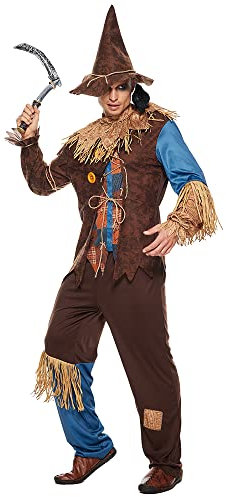 EraSpooky Disfraz de espantapájaros malvado para hombres adultos Kit de mago de paja fiesta de Halloween, juego de rol vestido elegante M