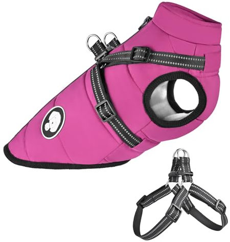 Hundejacke mit Geschirr, Wasserdichter Warmer Hund Wintermantel für Kleine Mittel GroÃŸe Hunde, Hundemantel für Labrador Chihuahua Französische Bulldogge