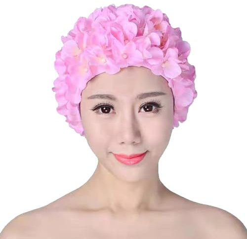 Gorros de natación para mujer | Gorro de natación de flores vintage con pétalos florales | Gorros de baño retro para cabello largo y corto, sombrero de natación para piscina, playa vacaciones