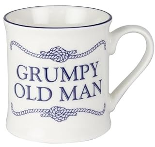 Nauticalia Campfire Style Crew Mug Grumpy Old Man - Coffee & Tea China Mug, Nautical Design White & Blue, Holds 275ml