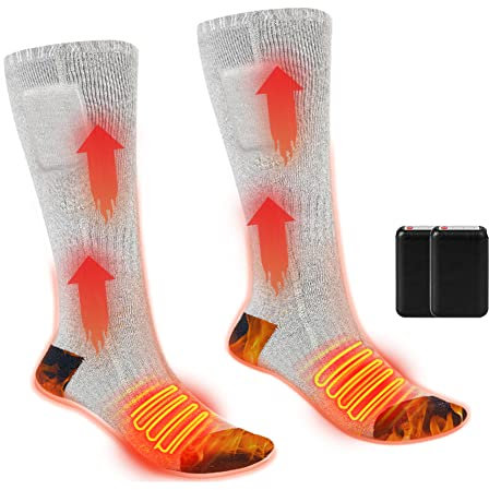 Heated Socks for Men Women,4000mAh Rechargeable Electric Heated Thermal Socks with Battery for Winter Foot Warmer Skiing Hiking Hunting (grey, one size)