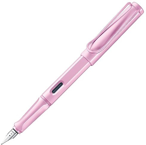 Lamy safari lightrose Füller - Füllhalter mit ergonomischem Griff & polierter Linkshänder-Stahlfeder (LH) in Strichbreite M – robuster ASA-Kunststoff - inkl. Tintenpatrone T 10 blau