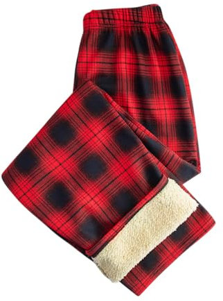 shownicer Bas de Pyjama Femmes Pantalon Pyjama Femme à Carreaux Pantalon de Nuit Hiver Doux Pantalon de Pyjama Chaud Pantalon de Nuit Vêtements de Nuit A Rouge Taille Unique