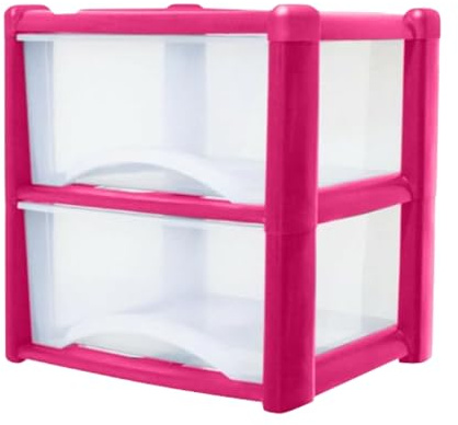 Neat. 2 Plastic Storage Drawers Unit with See-Through Drawers, Compact Vertical Design – Durable Plastic, Ideal for Organizing Office Crafts, and Household Items, 40cm x L39cm x W39cm - Pink