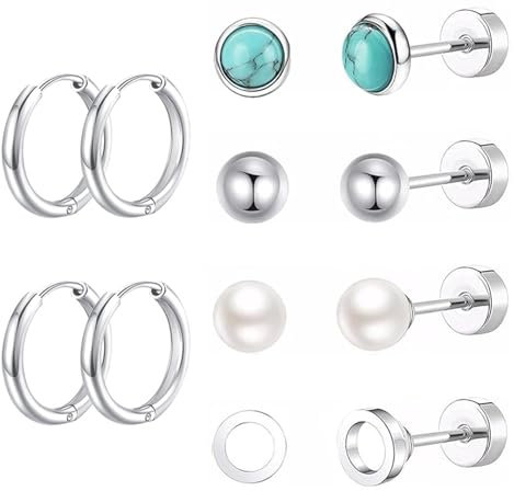 Thoquene 6 Paare Titan Ohrringe Damen, Ohrstecker Chirurgenstahl