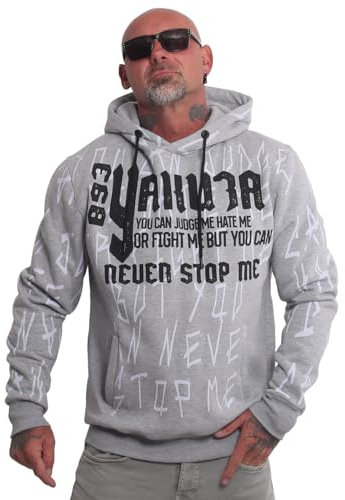 Yakuza Herren Never Stop Kapuzenpullover, Hellgrau Meliert, 6XL