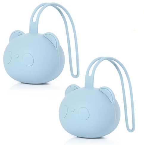GeDi - 2 Pezzi Portaciuccio in Silicone Senza BPA, Custodia Panda per Neonati e Bambini, Contenitore Portatile per Ciucci, Lavabile e Igienico, Idea Regalo Perfetta per Maschio e Femmina (Azzurro)