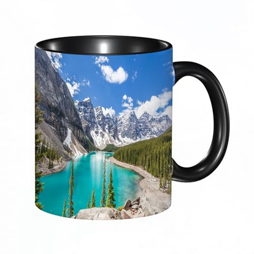 reyawdf Original Tasse mit lustigem Design,Moraine Lake im Banff-Nationalpark Alberta Kanada,330ml, für Kaffee- und Teeliebhaber, als Geschenk für Weihnachten, Geburtstag und mehr