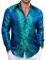 Ailisus Turquoise Men's Silk Shirts Paisley Long Sleeve Button Down Dress Shirt Western Casual Tops Woven Party Wedding
