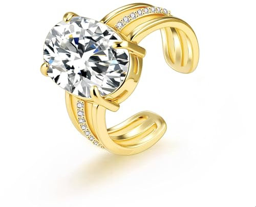 Zirconia Wedding Engagement Ring Gold Rings for Women 14K Goldplated Adjustable Gold Open Ring with Cubic Zirconia CZ Stone Diamond Promise Eternity Rings Women Lady Anniversary Jewelry Gifts